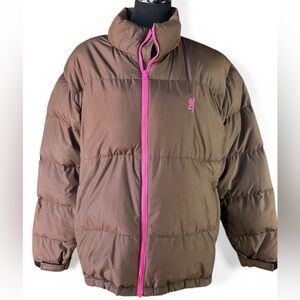 Browning Women’s Goose Down Puffer Jacket Brown Pink Full Zip Size XL